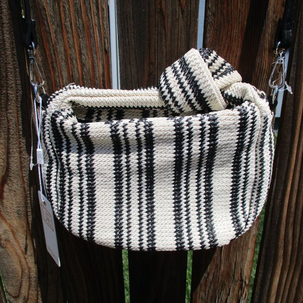 Urban Expressions Woven Crossbody Strap, Top Handle Handbag Black, White NWT